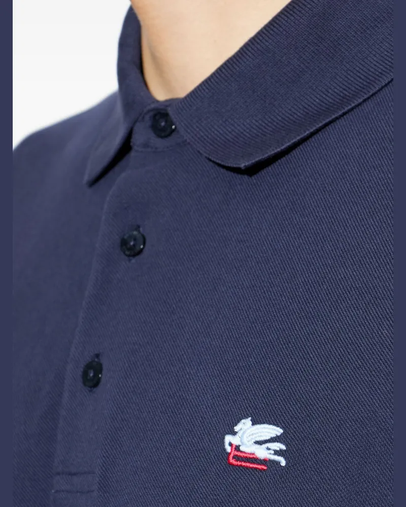 Etro Logo-Embroidered Cotton Polo — Navy Navy