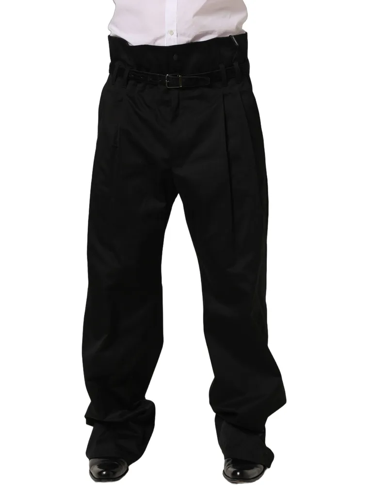 Dolce & Gabbana Men's Black Cotton Straight Leg Dresstrouser Pants Black