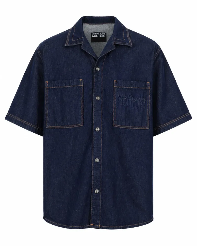 Versace Jeans Logo Cotton Denim Shirt — Blue 
