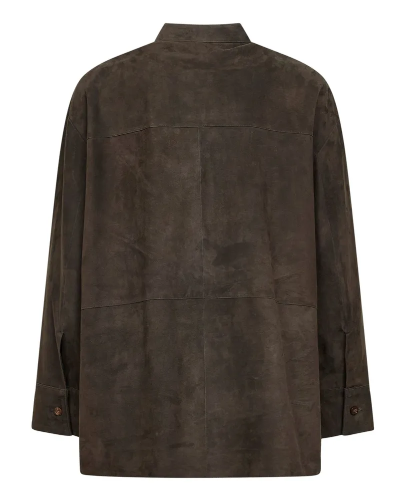Max Mara Women's Green Suede Leather Midi Jacket Furs & Skins - Lamb Skin Shirt Green
