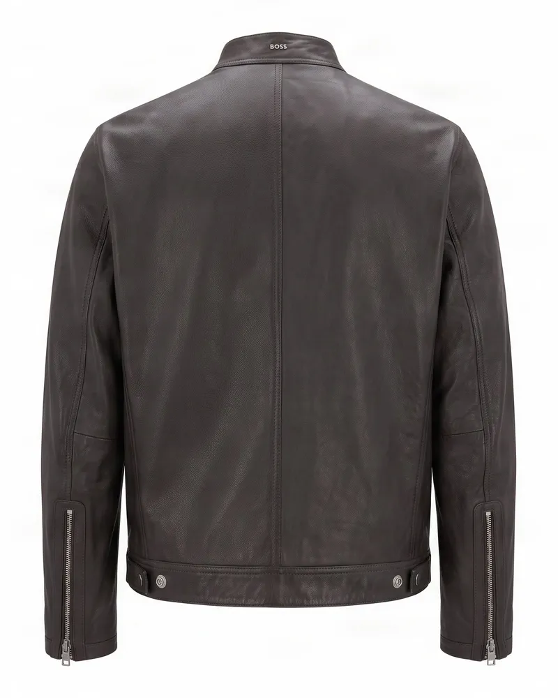 HUGO BOSS Leather Zip Jacket — Brown Brown
