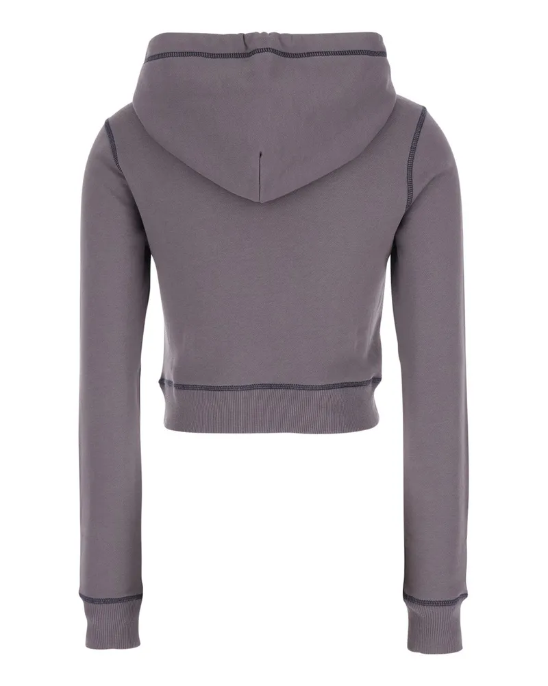 Diesel Women Hoodie Cropped Grey Cotton Sweatshirts Sweater Gray