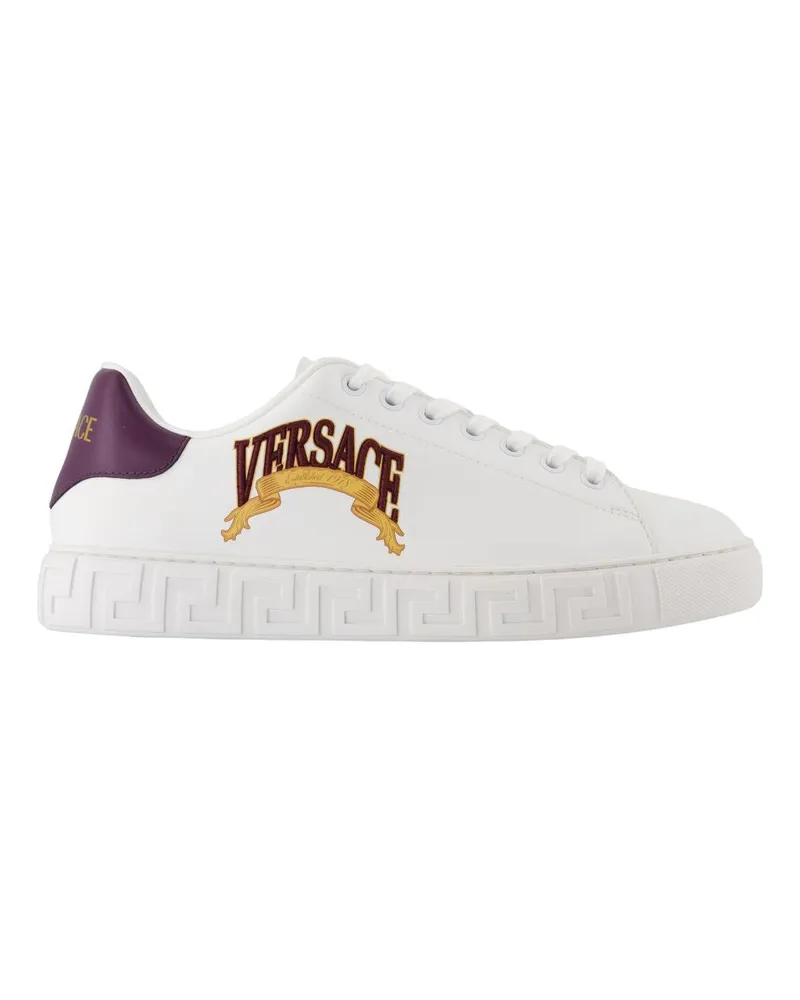 Versace Men's Logo-Embroidered Leather Sneaker White White