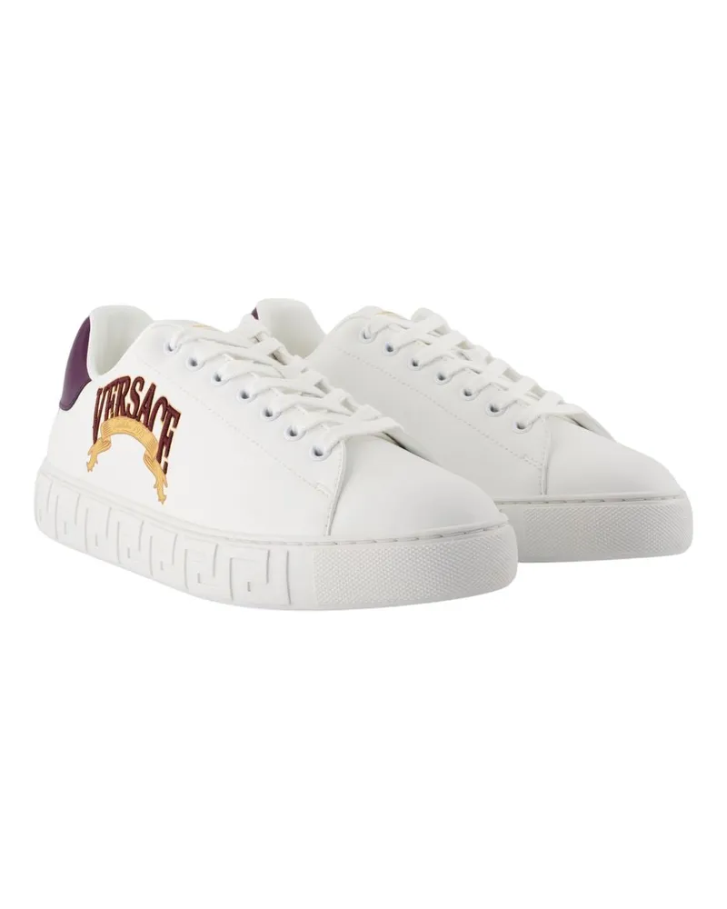 Versace Men's Logo-Embroidered Leather Sneaker White White