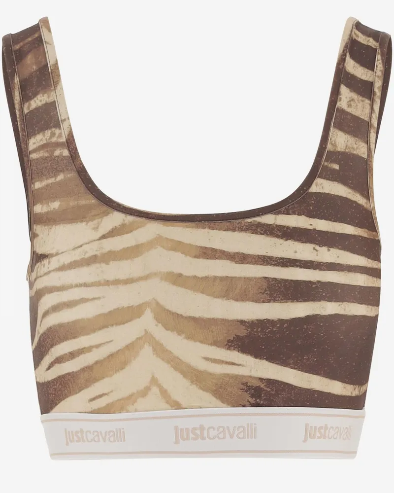 Just Cavalli Zebra-Stripe Stretch Jersey Tank Top — Brown Brown