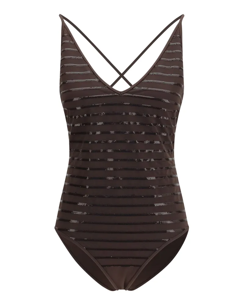 Brunello Cucinelli Women's One-Piece Swimsuit Cacao Nylon Swimwear Sea Clothing Brown