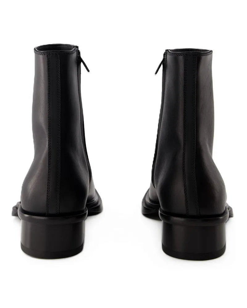 Alexander McQueen Men's Cuban Stack Heel Leather Ankle Boot Black Black