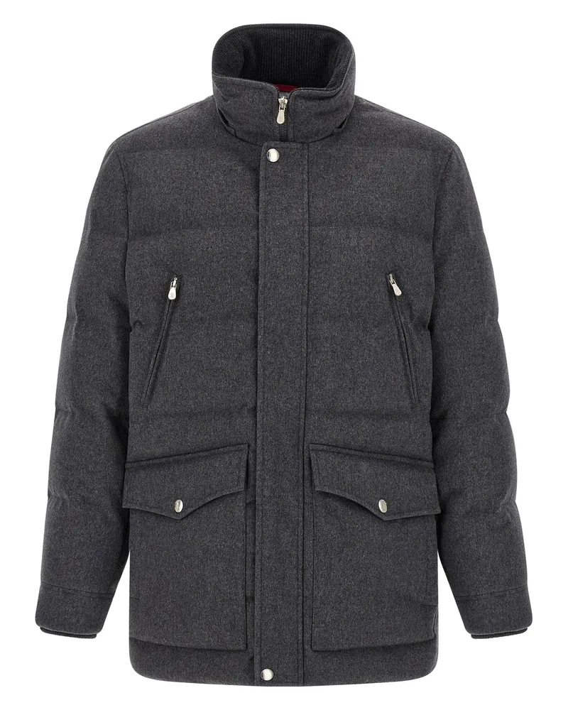 Brunello Cucinelli Quilted Wool Flannel Parka — Charcoal Charcoal