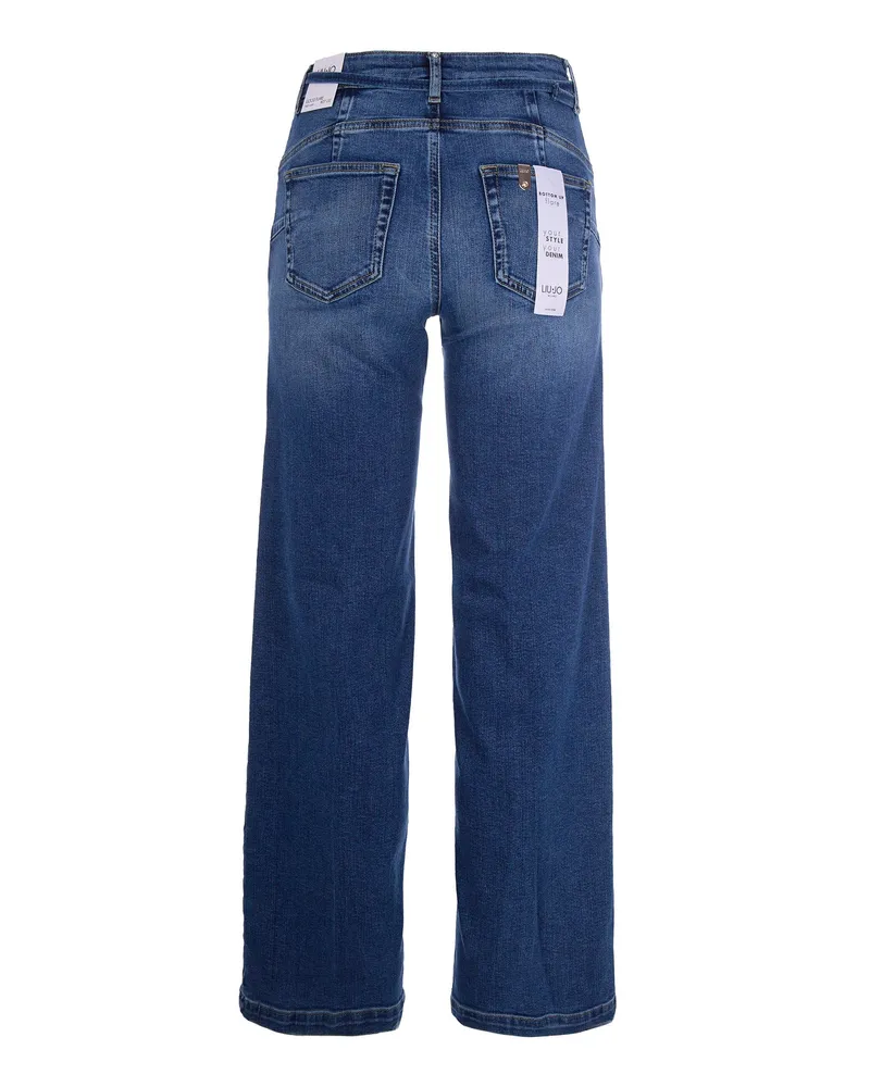Liu Jo Women's Flare Jeans Denim Blue Bubble Wash Cotton Blue