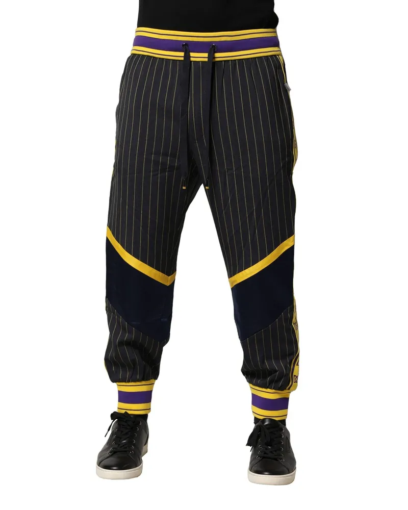 Dolce & Gabbana Men's Multicolor Stripes Wool Jogger Pants Virgin Nylon Polyester Black