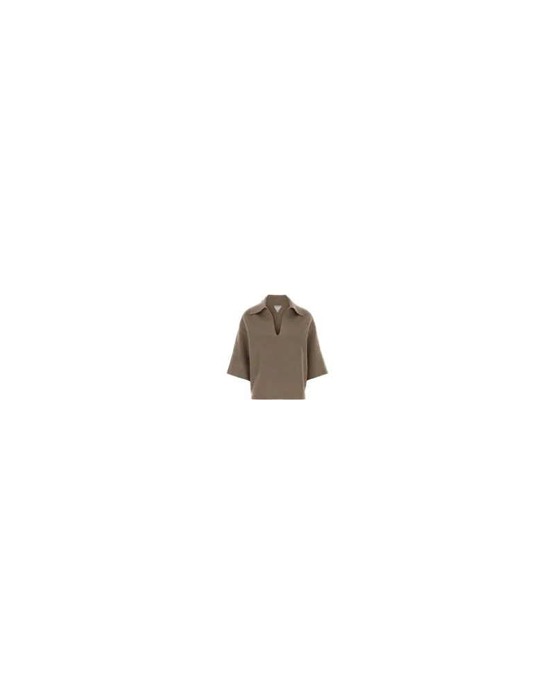 Bottega Veneta Women's Cappuccino Cashmere Blend Polo Shirt Beige Exterior: Nylon Beige