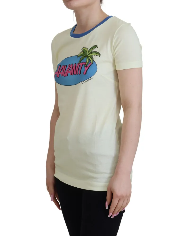 Dolce & Gabbana Women Yellow Havanity Round Neck Tee Cotton T-Shirt Yellow