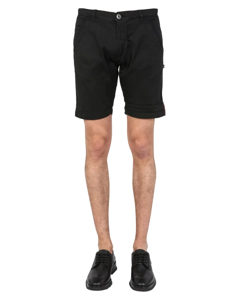 Alpha Industries Logo-Embroidered Bermuda Shorts — Black Black
