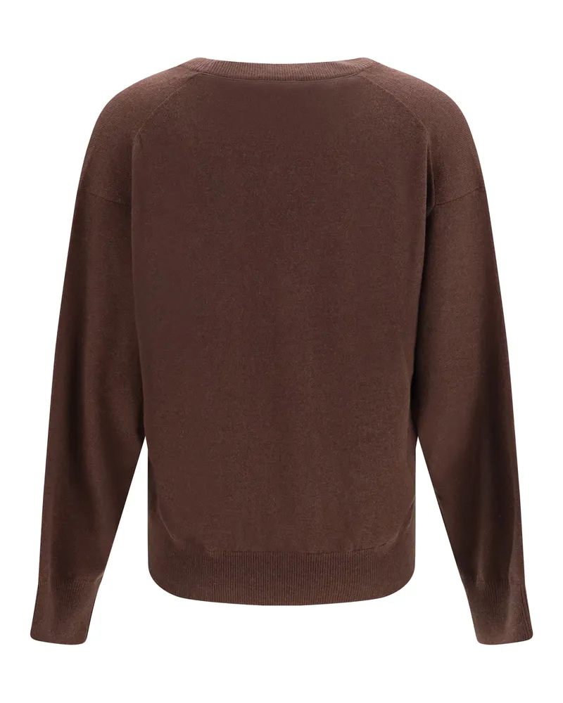 Brunello Cucinelli V-Neck Cashmere Sweater — Brown 