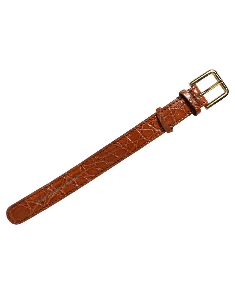Dolce & Gabbana Women's Brown Textured Leather Gold Buckle Belt Strap Bracelet Caiman Brown
