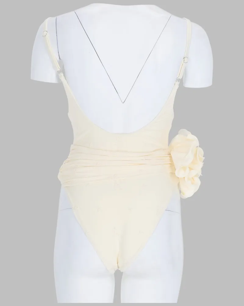 Magda Butrym Women's One-Piece Swimsuit With Embroidered Roses Beige Polyamide Swim Shorts Beige