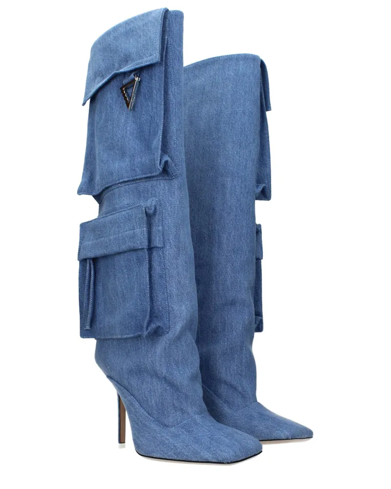 ATTICO Women's Light Blue Fabric Boots Blue