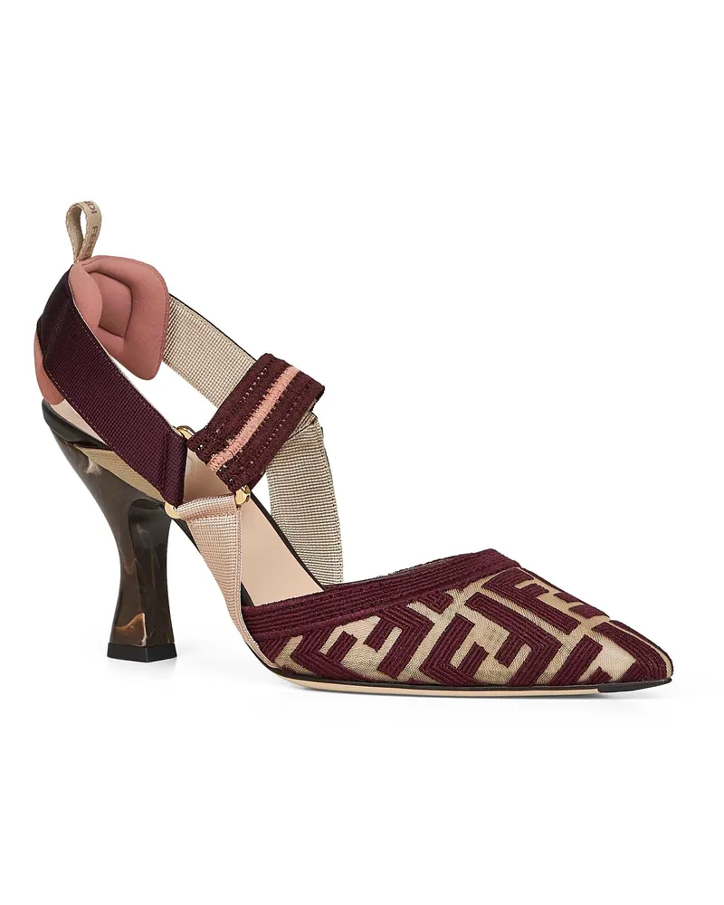Fendi Women's Burgundy Ff Fabric Colibrì Slingback Pumps Polyamide High Heel Shoes Burgundy
