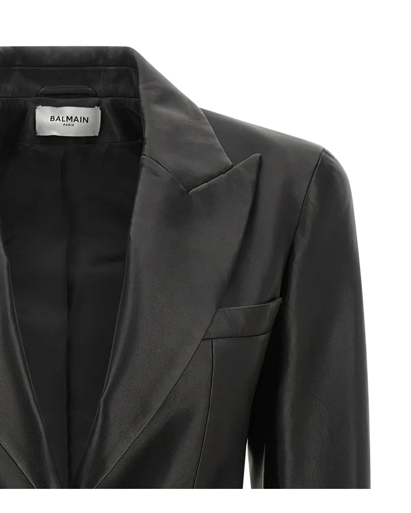 Balmain Lambskin Leather Blazer — Black Black