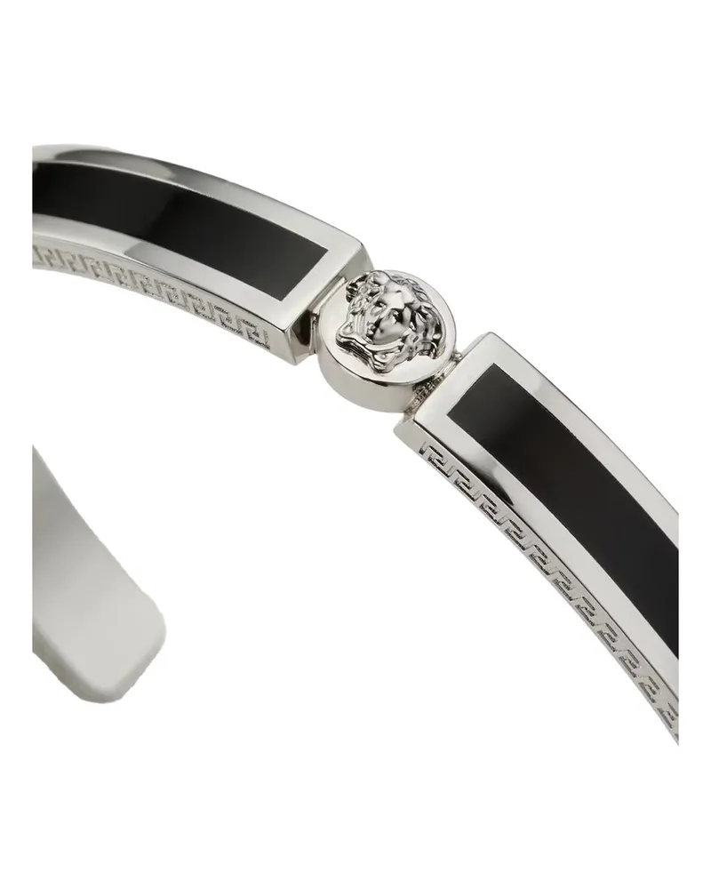 Versace Men's Rigid Bracelet Medusa Plate Black Enamel Brass Bracelets 