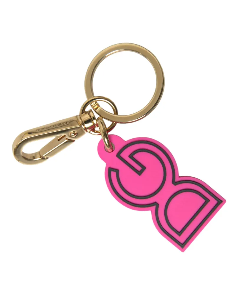 Dolce & Gabbana Women's Pink Rubber Gold Tone Metal Dg Logo Keyring Keychain And Zamak Pvc Steel Brass Accessory Pink