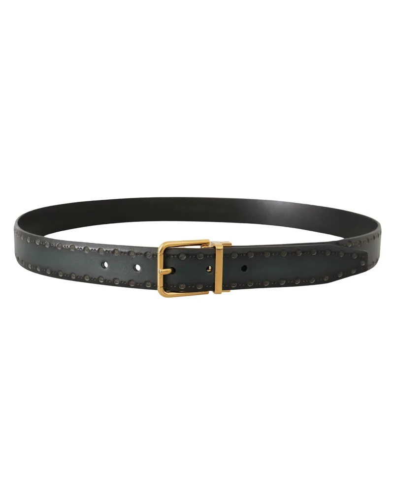 Dolce & Gabbana Perforated Leather with Brass Buckle Belt — Black Black