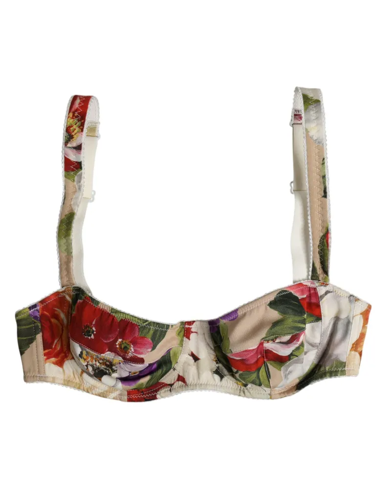 Dolce & Gabbana Women's Beige Floral Balconcino Underwired Bra Underwear Silk Elastane Clothing Beige