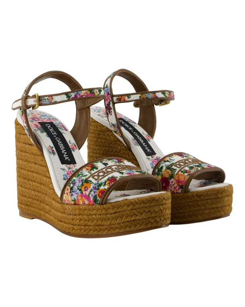 Dolce & Gabbana Women's Floral-Embroidered Espadrille Wedge Heel Multicolor Calfskin Multicolor