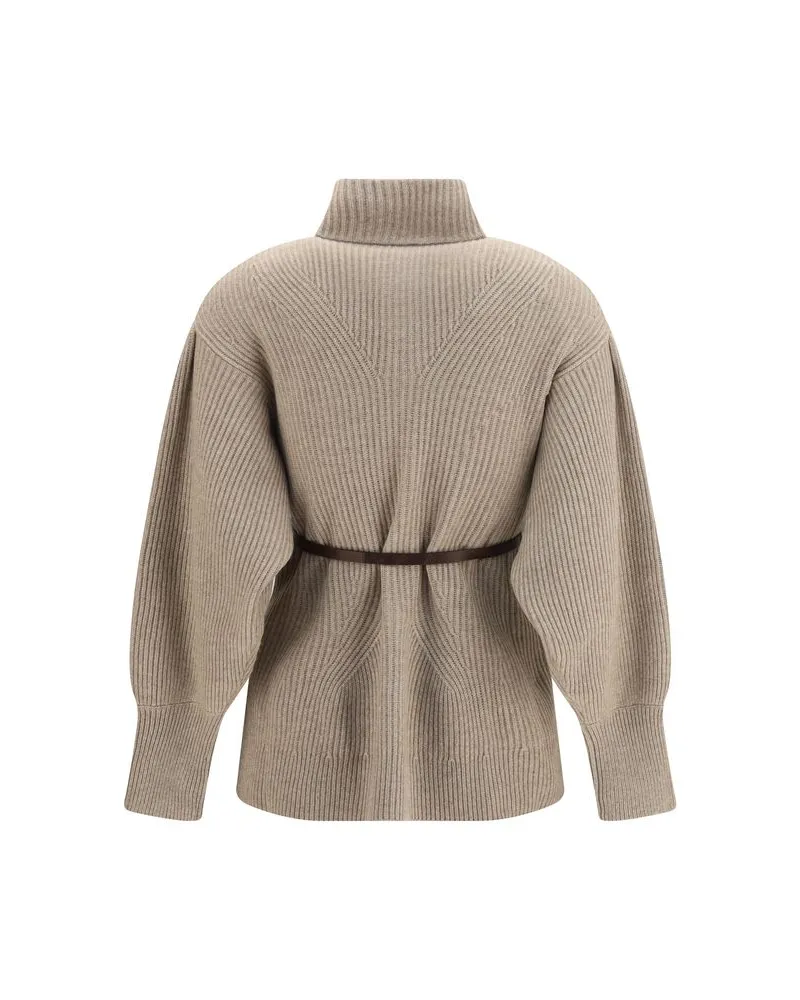 Brunello Cucinelli Ribbed Wool Cardigan — Beige Beige