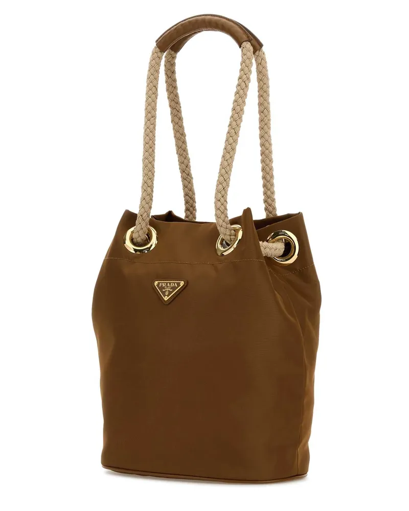 Prada Women's Camel Re-Nylon  Mariner Bucket Bag Brandy Recycledpolyamide-Calfleather Borse A Mano Brown