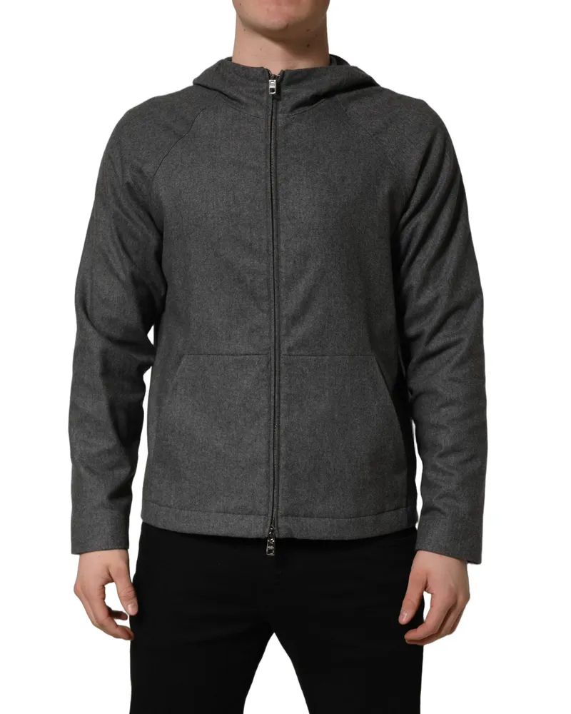 Dolce & Gabbana Gray Cotton Men Hooded Full Zip Bomber Jacket Nylon Clothing Gray