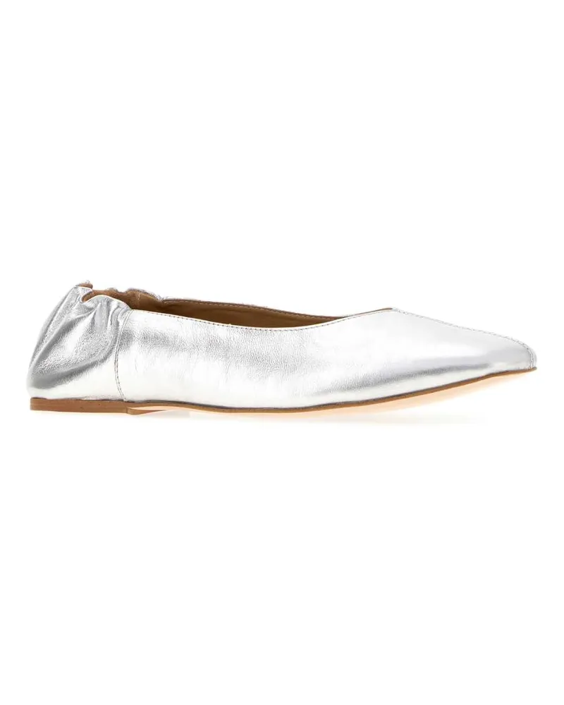 A.P.C. Women's Silver Leather Juliet Ballerinas Argent Ballerine Flat Shoes Silver