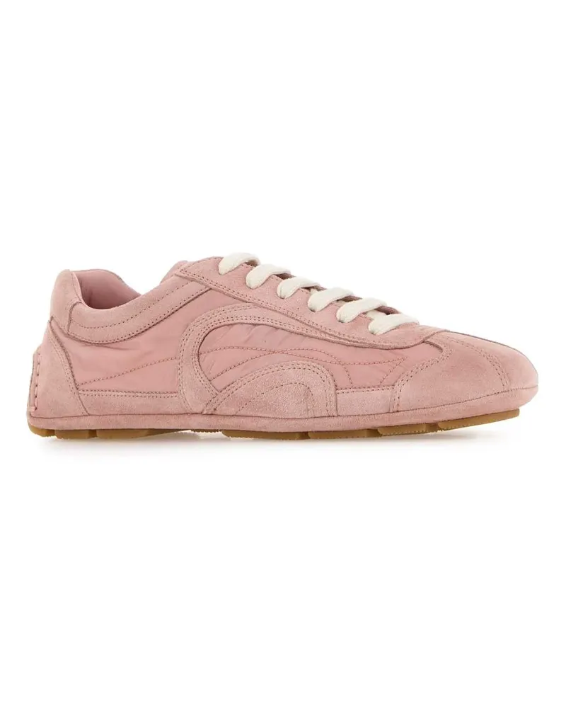 Prada Women's Pink Suede And Re-Nylon Montecarlo Re-Edition 2005 Sneakers Pesco Pink