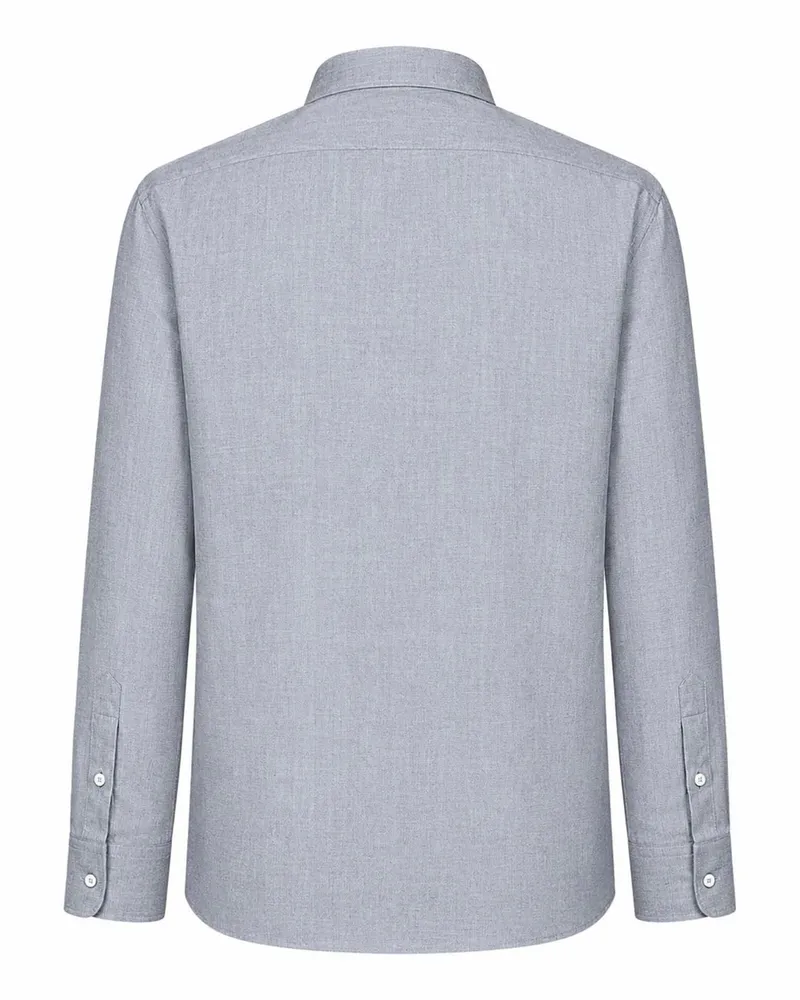 Brunello Cucinelli Men's Long-Sleeve Shirt Grey Cotton-Lyocell Gray