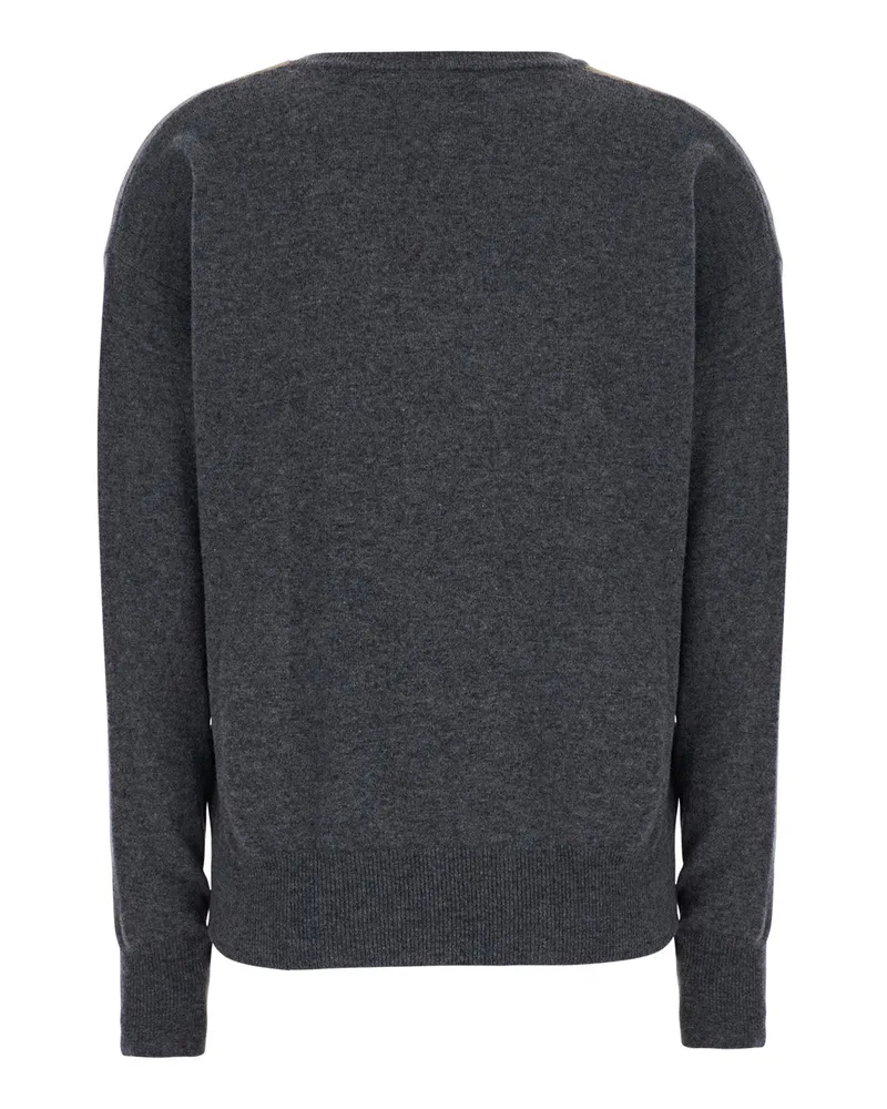 Jucca Argyle V-Neck Wool Sweater — Gray Gray