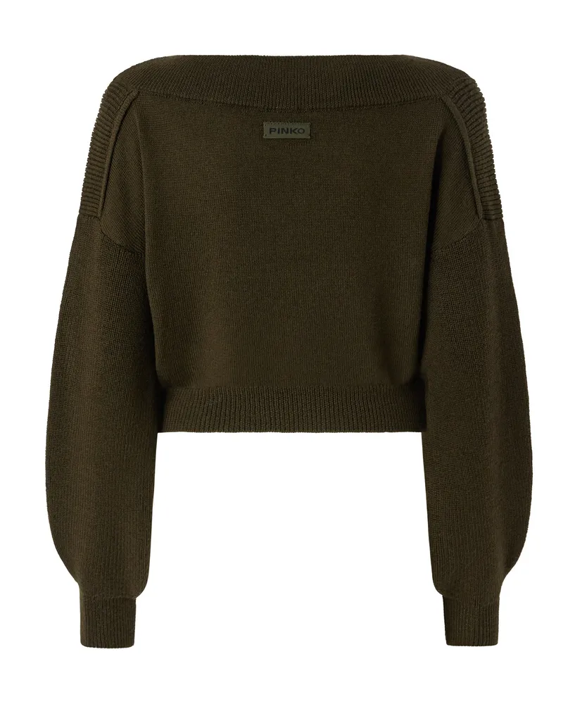 Pinko Women's Cropped Wool Jumper Military Green Jumpers Sweater Green