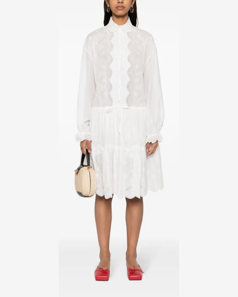Ermanno Scervino Embroidered Cotton Shirt Dress — Off-white Off-white