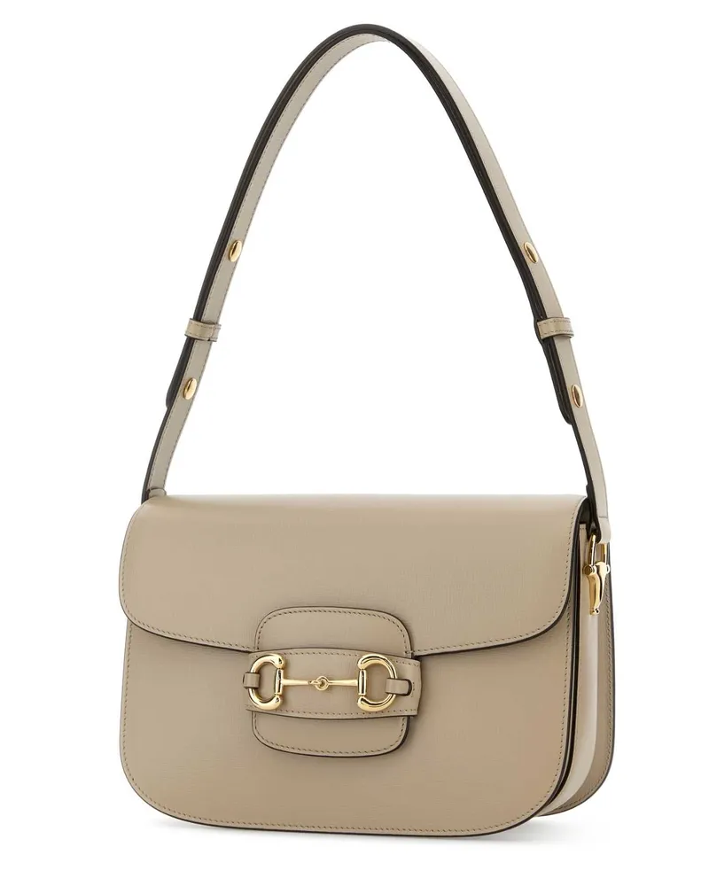Gucci Women's Beige Leather Medium  Horsebit 1955 Shoulder Bag Oatmeal Calf Skin Borse A Mano Beige