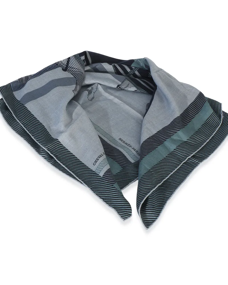 Hermès Mens Ciel Chine Cheval A La Couverture Cashmere Silk Scarf 100 Blue Scarves-Wraps Scarves/wraps Blue