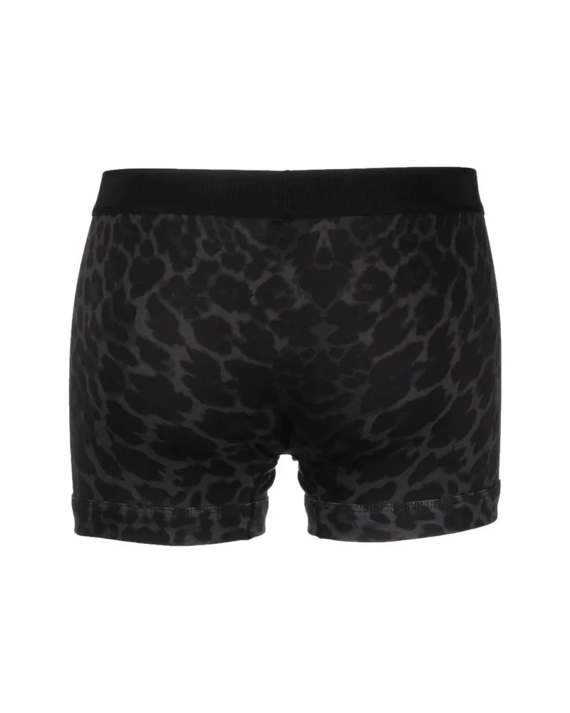 Tom Ford Leopard-Print Logo Waistband Boxers — Black Black