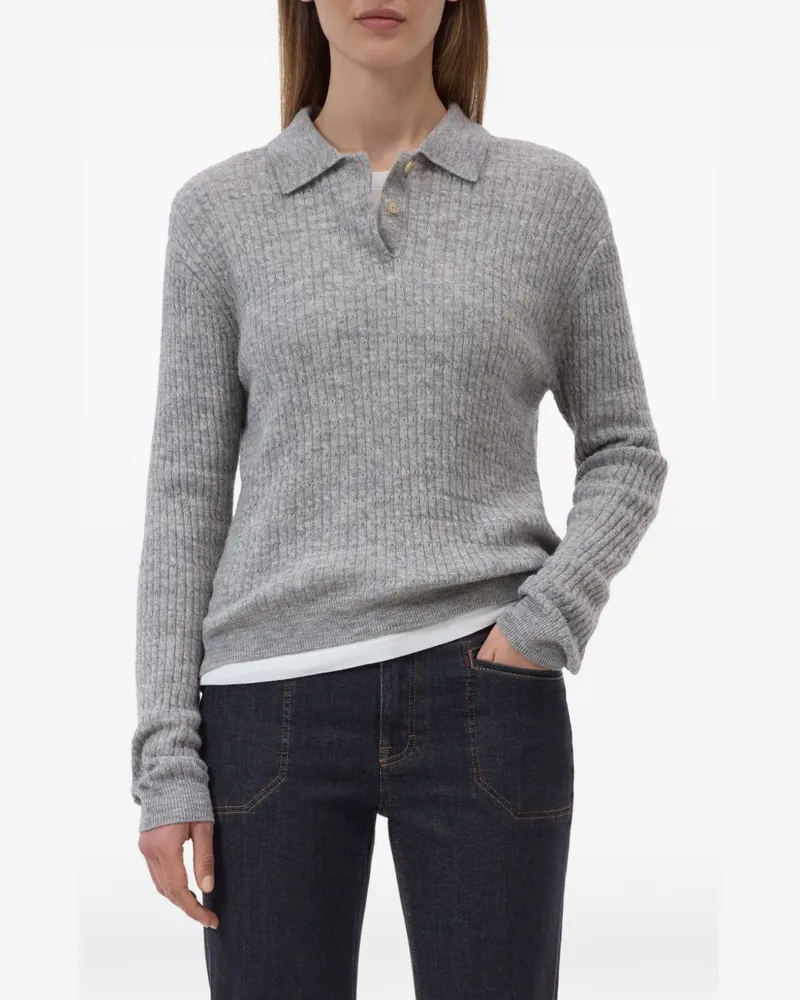 Closed Ribbed Knit Polo — Grey Grey
