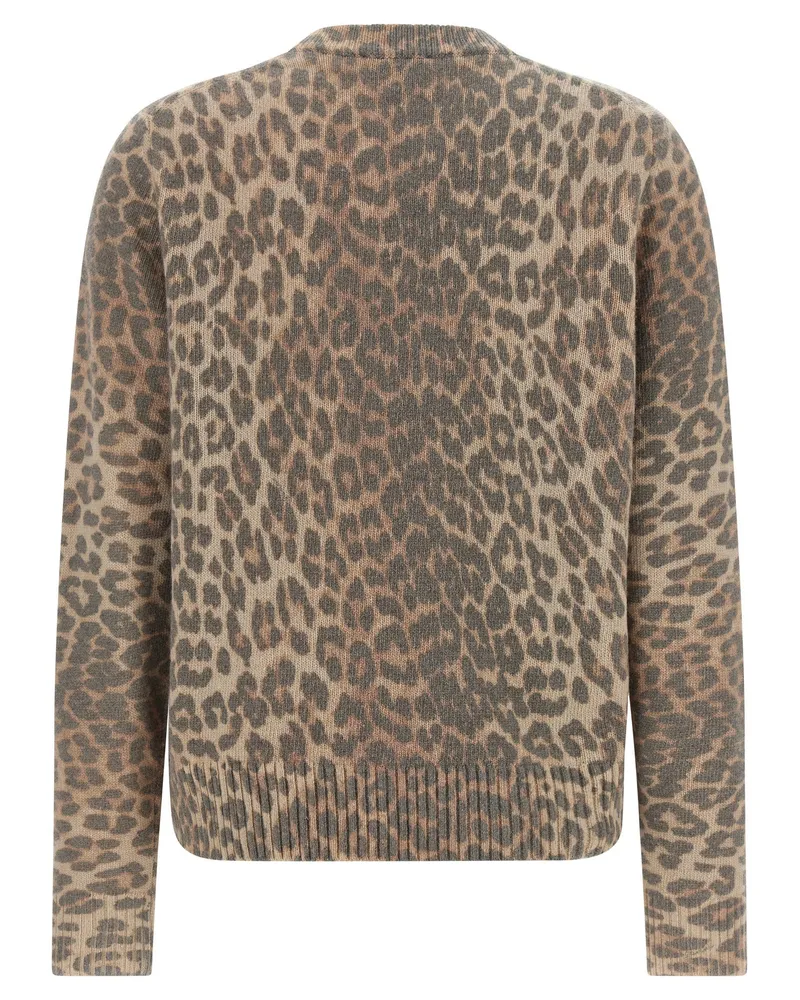 Ganni Leopard-Print Intarsia Sweater — cream Cream