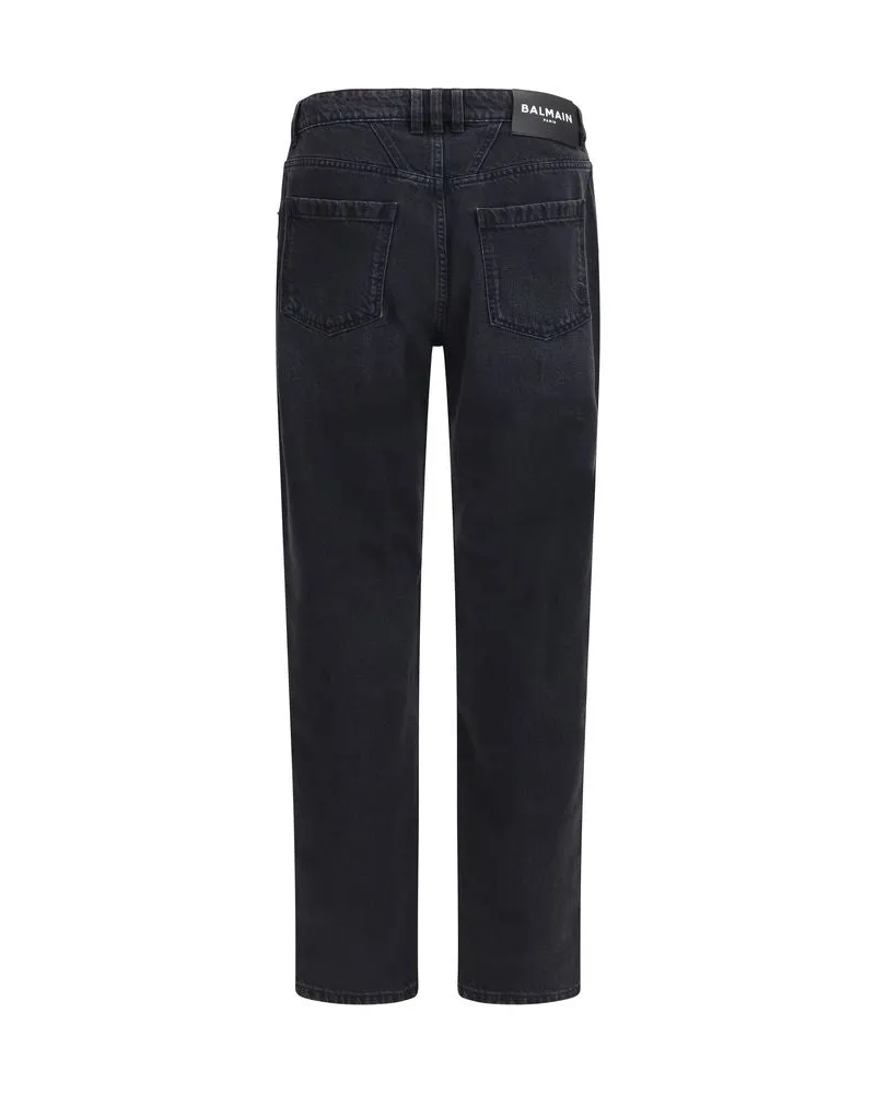 Balmain Men's Black Cotton Straight-Leg Jeans Clothing Black