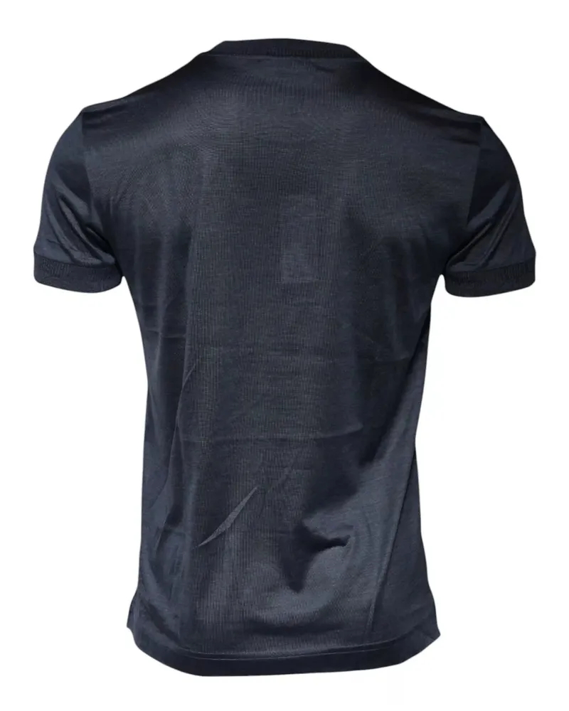 Dolce & Gabbana Blue Silk Crew Neck Short Sleeves Men T-Shirt Blue