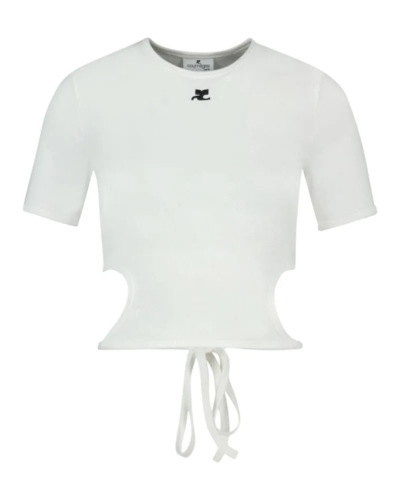 Courrèges Women's Ribbon Cut-Out Contrast T-Shirt White Cotton White