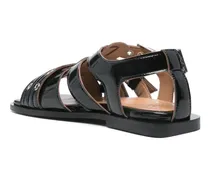 Eyelet-Detailed Buckle Sandal — Black