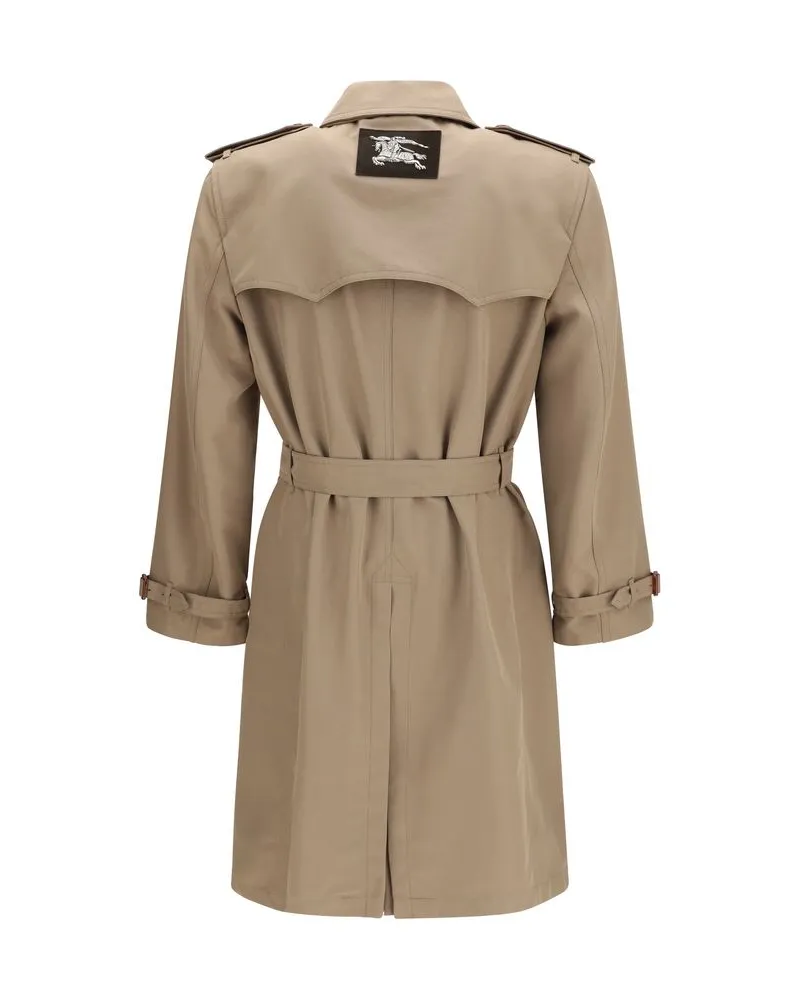 Burberry Men's Brown Silk Trench Coat Clothing Beige