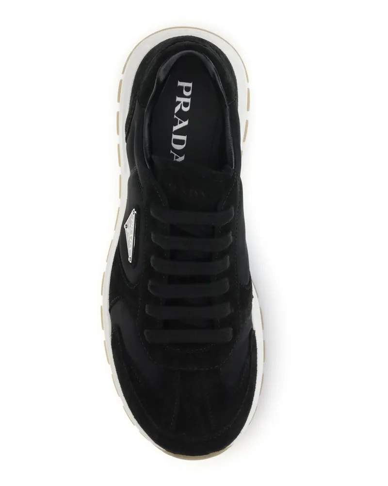 Prada Men's Prax 01 Re-Nylon Sneakers Black Recycled Polyamide Lace-Up Shoes Flat Black