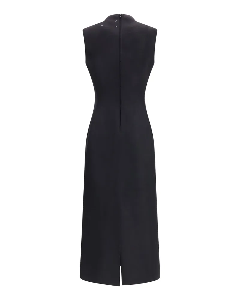 Maison Margiela Women's Sleeveless Virgin Wool Midi Dress Black Fleece Ovis Aries Black