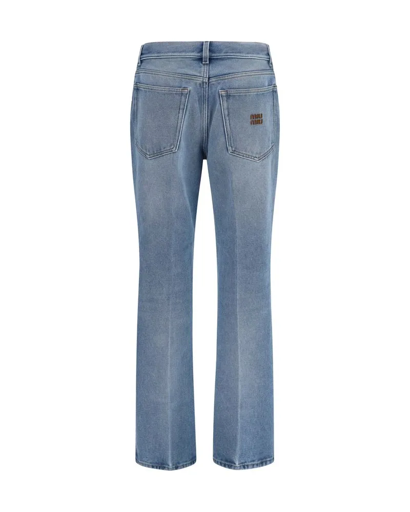 Miu Miu Women's Blue Cotton Relaxed Fit Jeans Clothing Blue